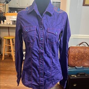 Cruel Girl Purple Button Down Shirt with Embroidery